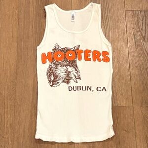 Vintage White Hooters Tank Top with Orange Logo
